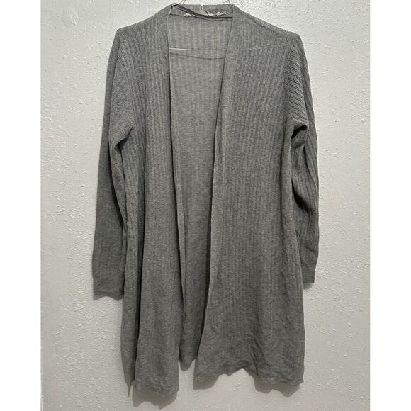 Soft Surroundings Long Line Duster Open Front Knit Cardigan Sweater Gray Size L - Picture 1 of 7